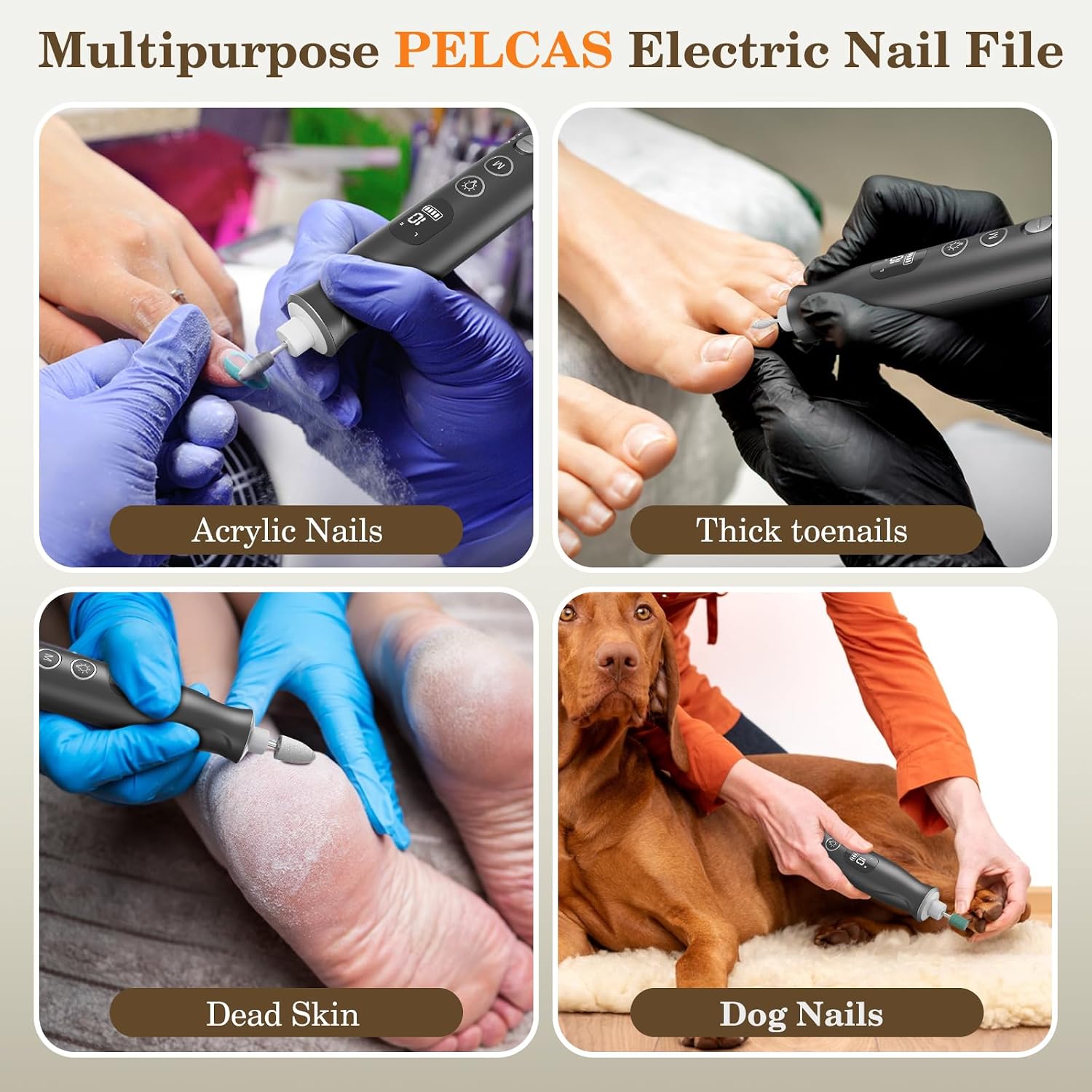 Detalle 2 de PELCAS Upgraded AOL05 Cordless Nail Drill, 10 Speeds, LCD and LED Light