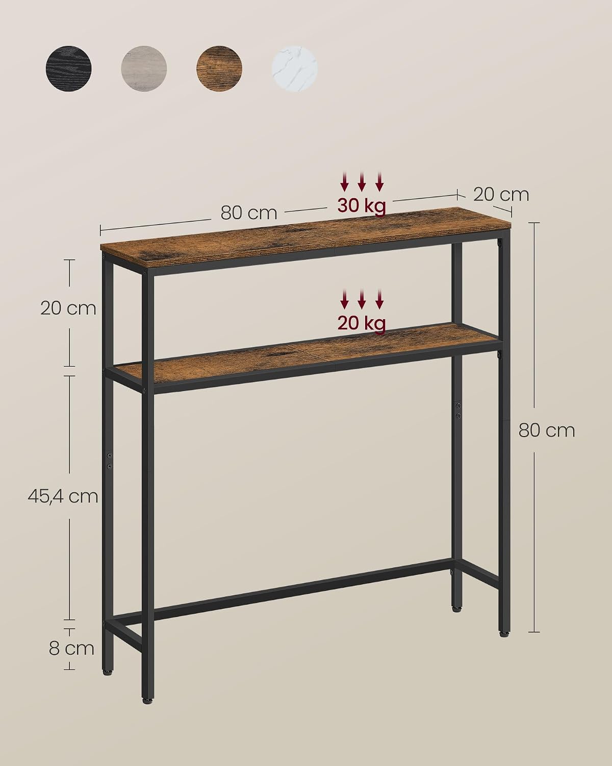 Thumbnail 2 de VASAGLE BARNET LNT130K01 consoletafel met 2 niveaus, 80 x 20 x 80,5 cm