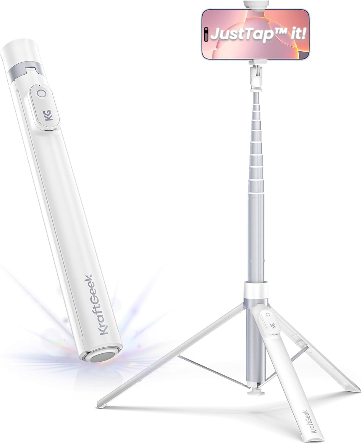 Detalle de KraftGeek Automatic Phone Tripod for Smartphone — 66" Portable Selfie Stick Tripod