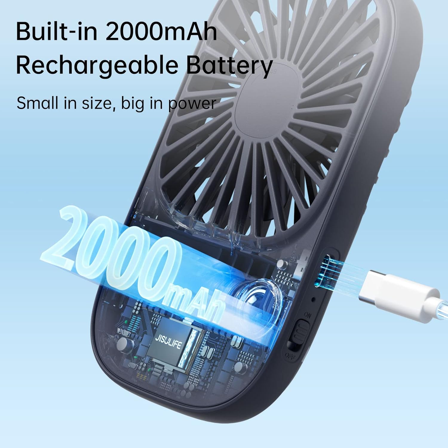 Thumbnail 6 de JISULIFE handheld mini fan (3 speeds) – ultra-slim USB rechargeable pocket fan in blue
