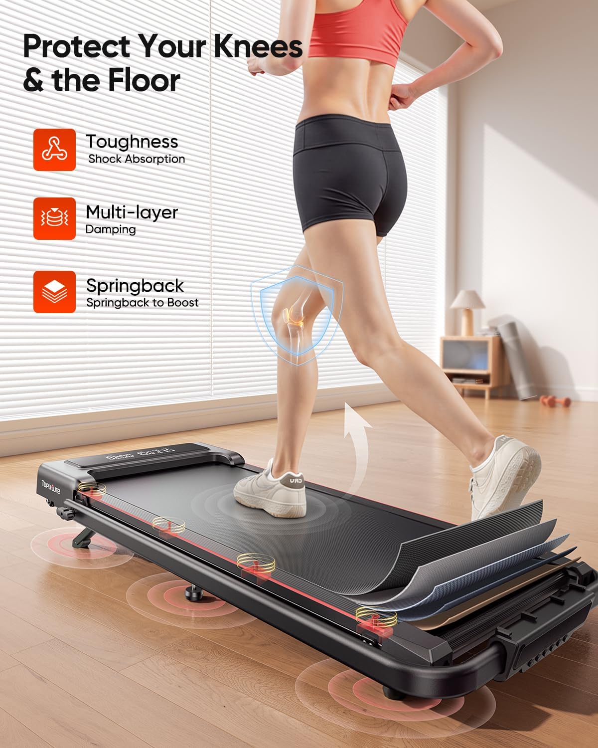 Detalle de TOPUTURE TP4 Walking Pad Treadmill with 9% Manual Incline and App