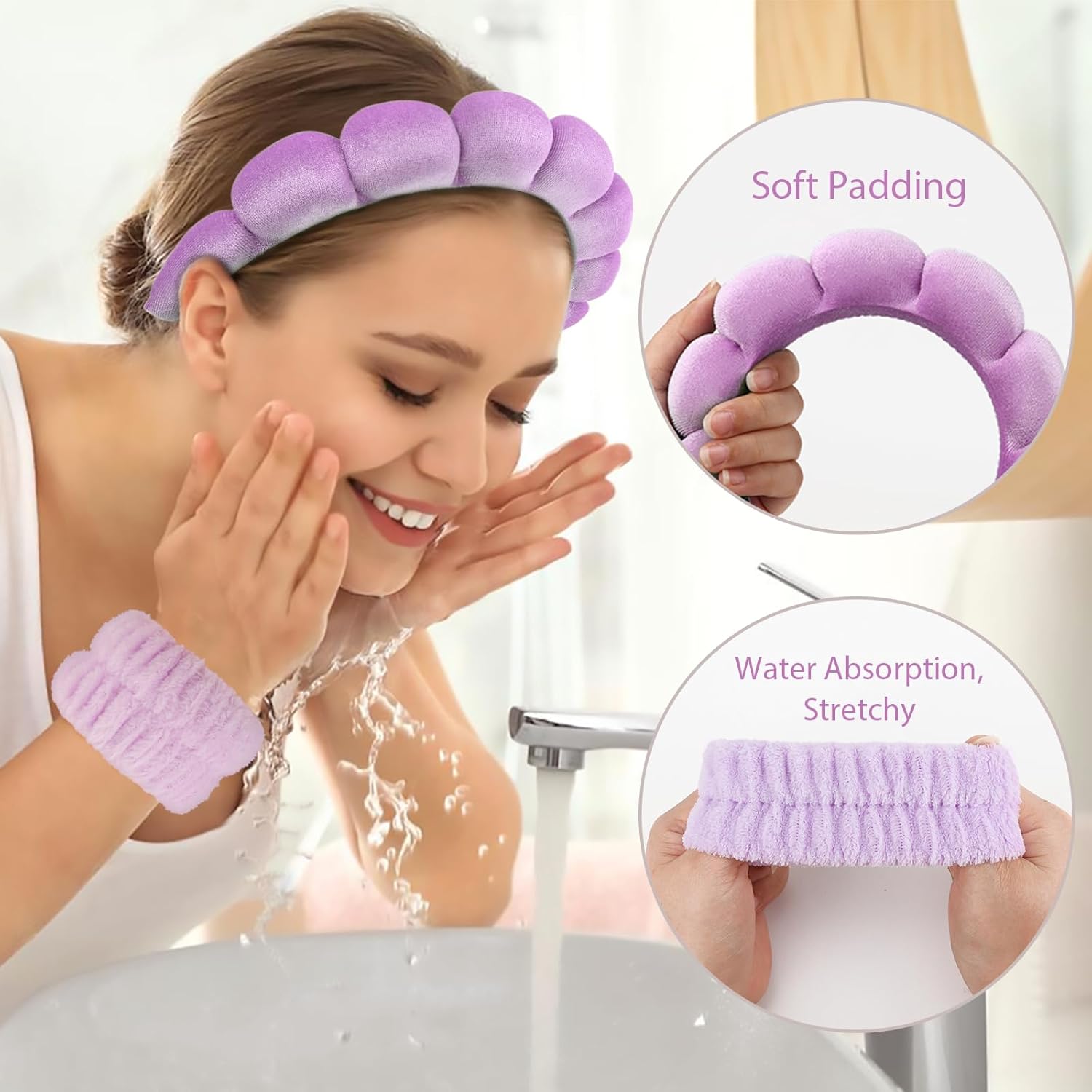 Thumbnail 3 de DRESHOW Spa Headband and Wristband Set for Face Washing and Skincare