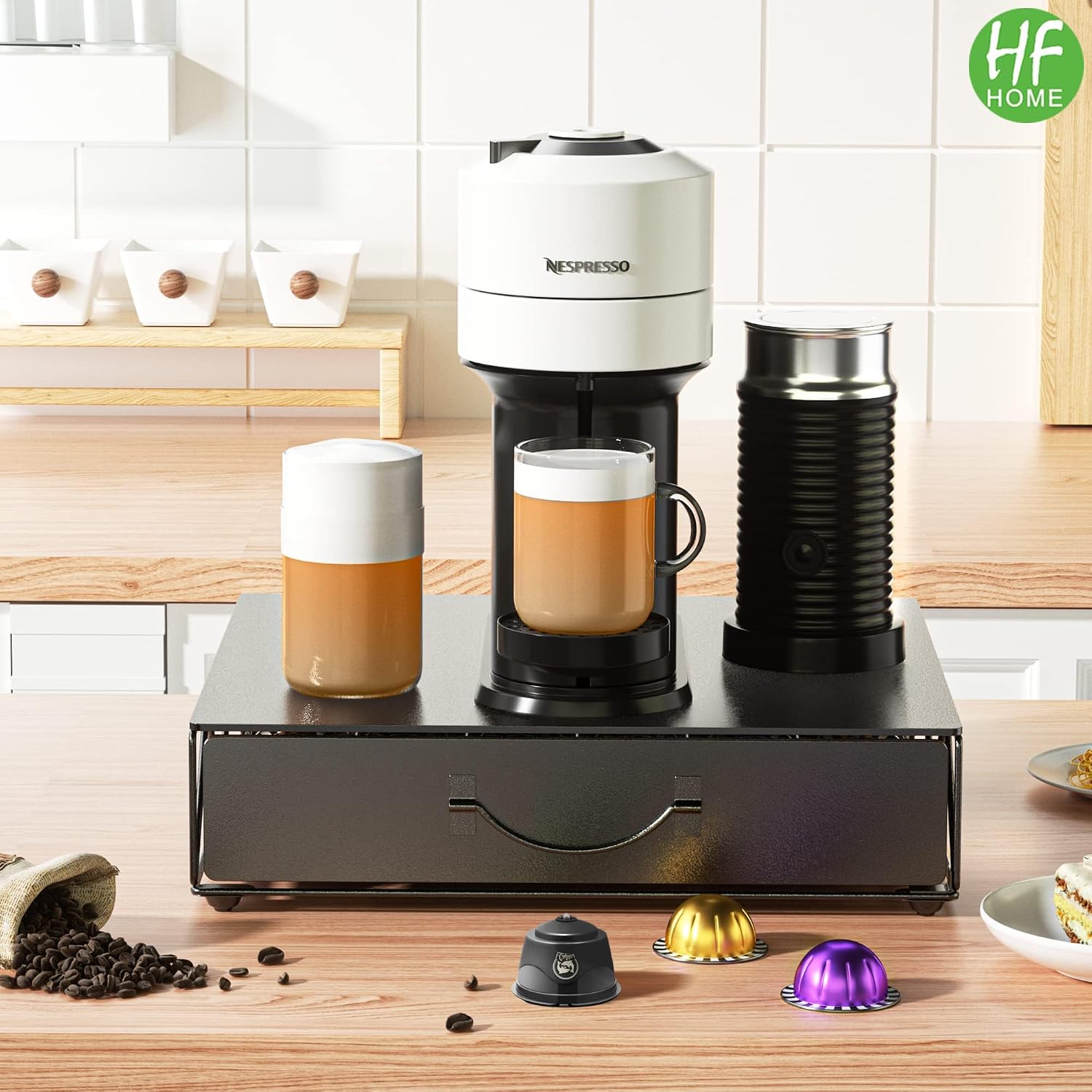 Detalle de HFHOME 1 metalen koffiecapsulehouder voor Nespresso Vertuo en Dolce Gusto