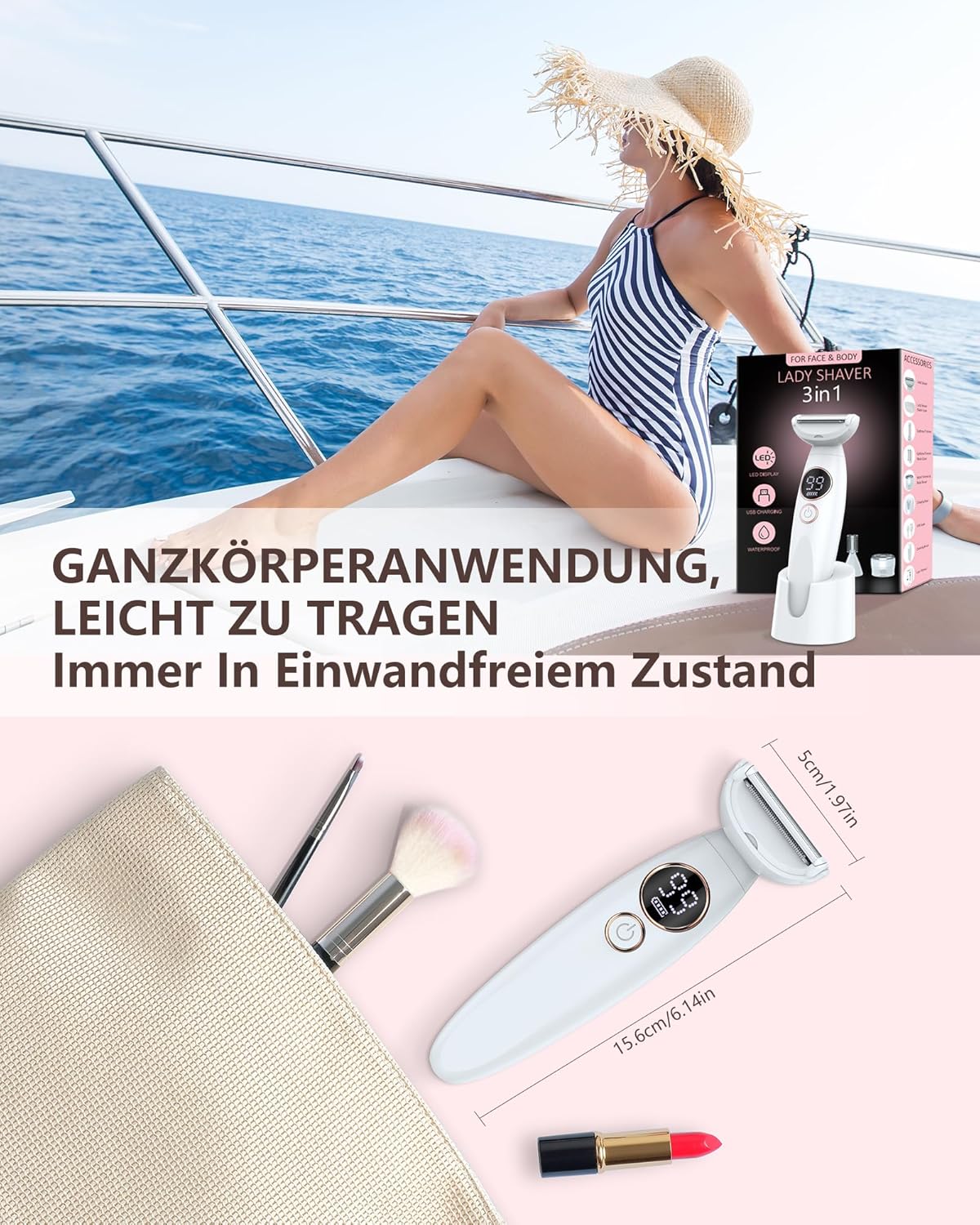 Thumbnail 6 de 3‑in‑1 Damenrasierer USB‑aufgeladen – Intim & Gesicht 🪒