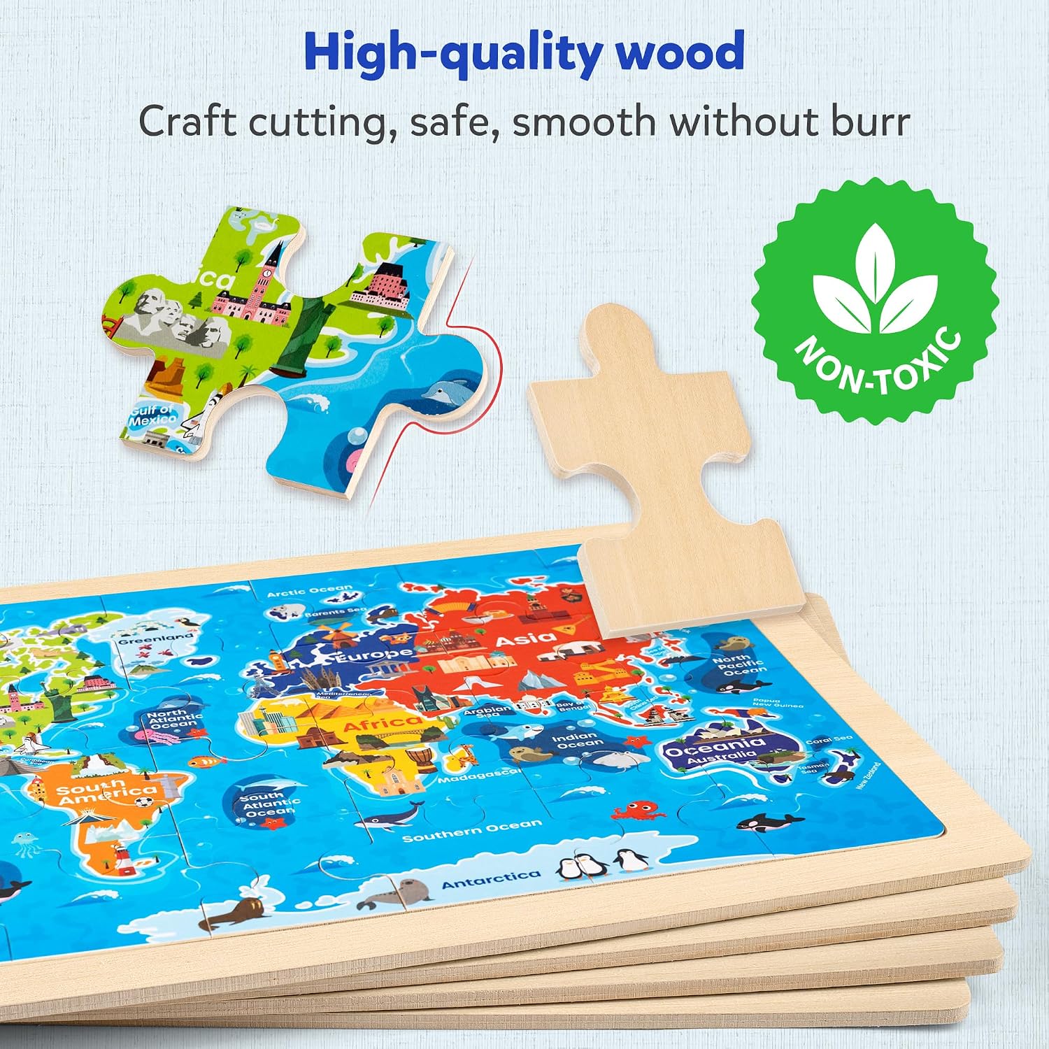 Detalle 2 de SYNARRY Large US World Earth Solar System Wooden Puzzles for Kids (4-Pack, 24 Pieces Each)