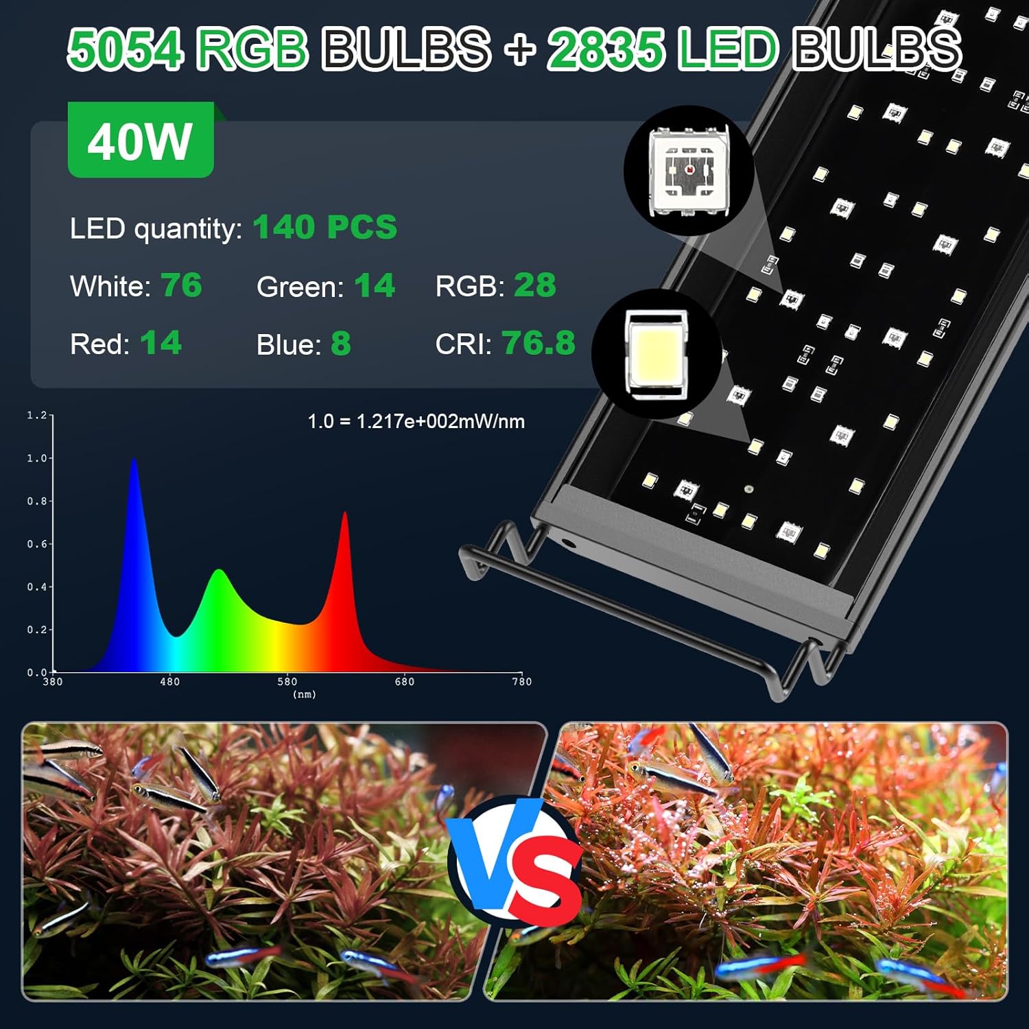Detalle de hygger 40W Full Spectrum LED Aquarium Light with 24/7 Mode and Extendable Brackets