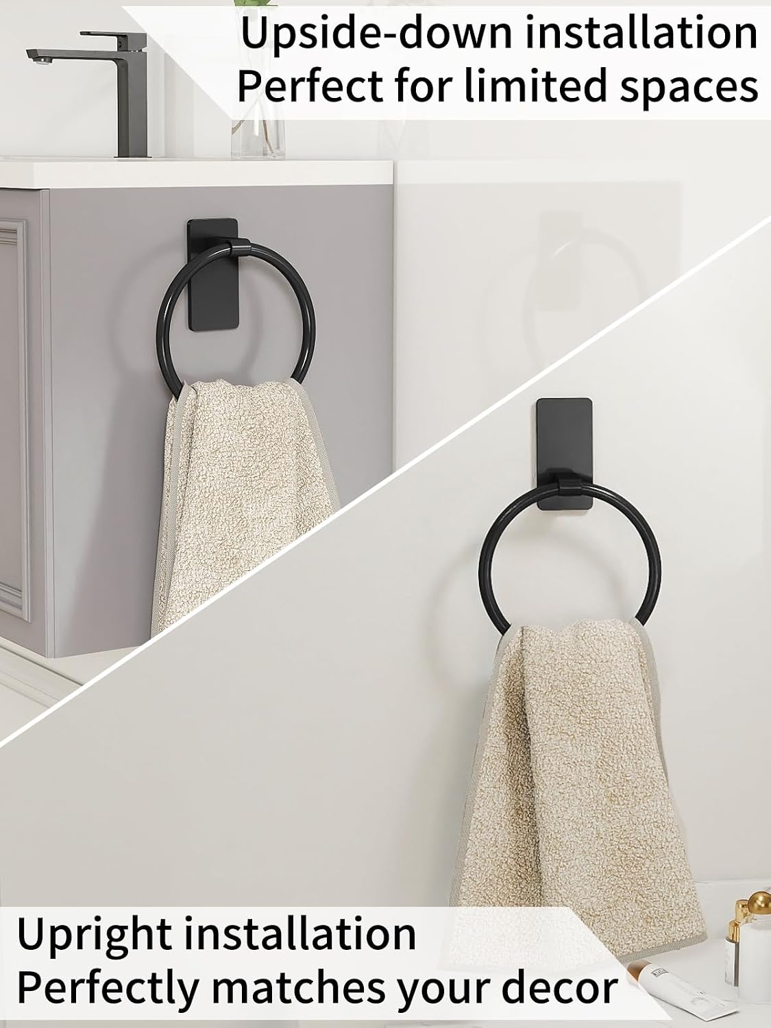Detalle de STWWO 104108011 Adhesive Towel Ring, Black Stainless Steel and Aluminum