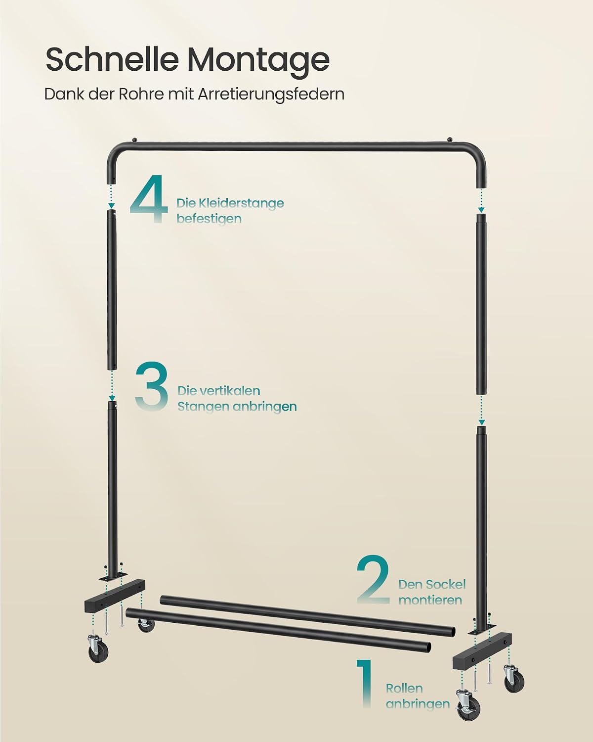 Thumbnail 5 de SONGMICS Kleiderständer mit Rollen und Bremse – Tragkraft 50 kg, 110 cm Stange, 4 Rollen (2 mit Bremse)