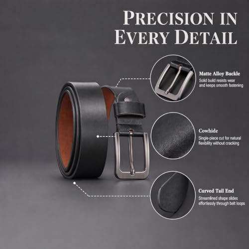 Thumbnail 8 de VRLEGEND Ceinture homme en cuir véritable noire, 120 cm, largeur 3,8 cm
