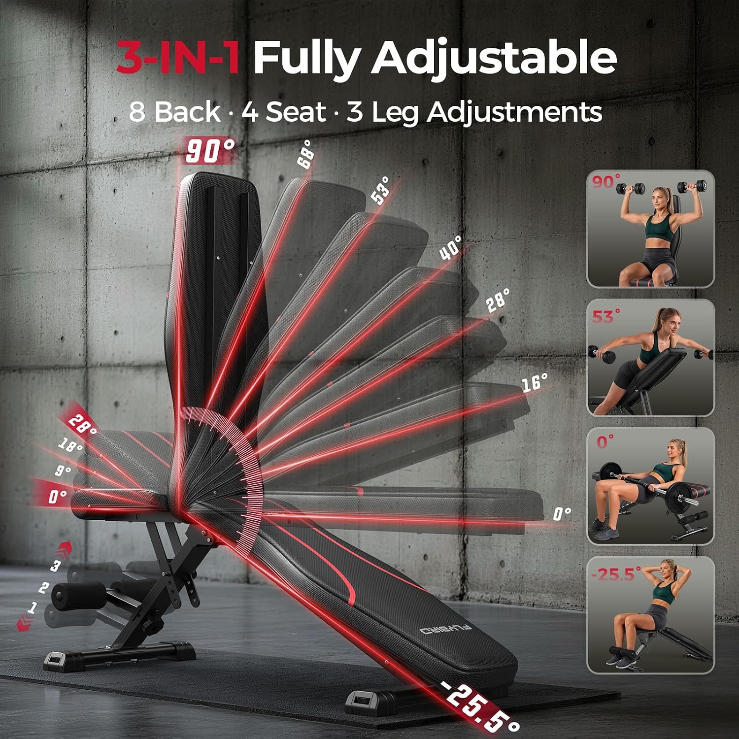 Detalle 2 de FLYBIRD 99 Adjustable Weight Bench, Foldable, 96 Settings, 750-Lb Capacity