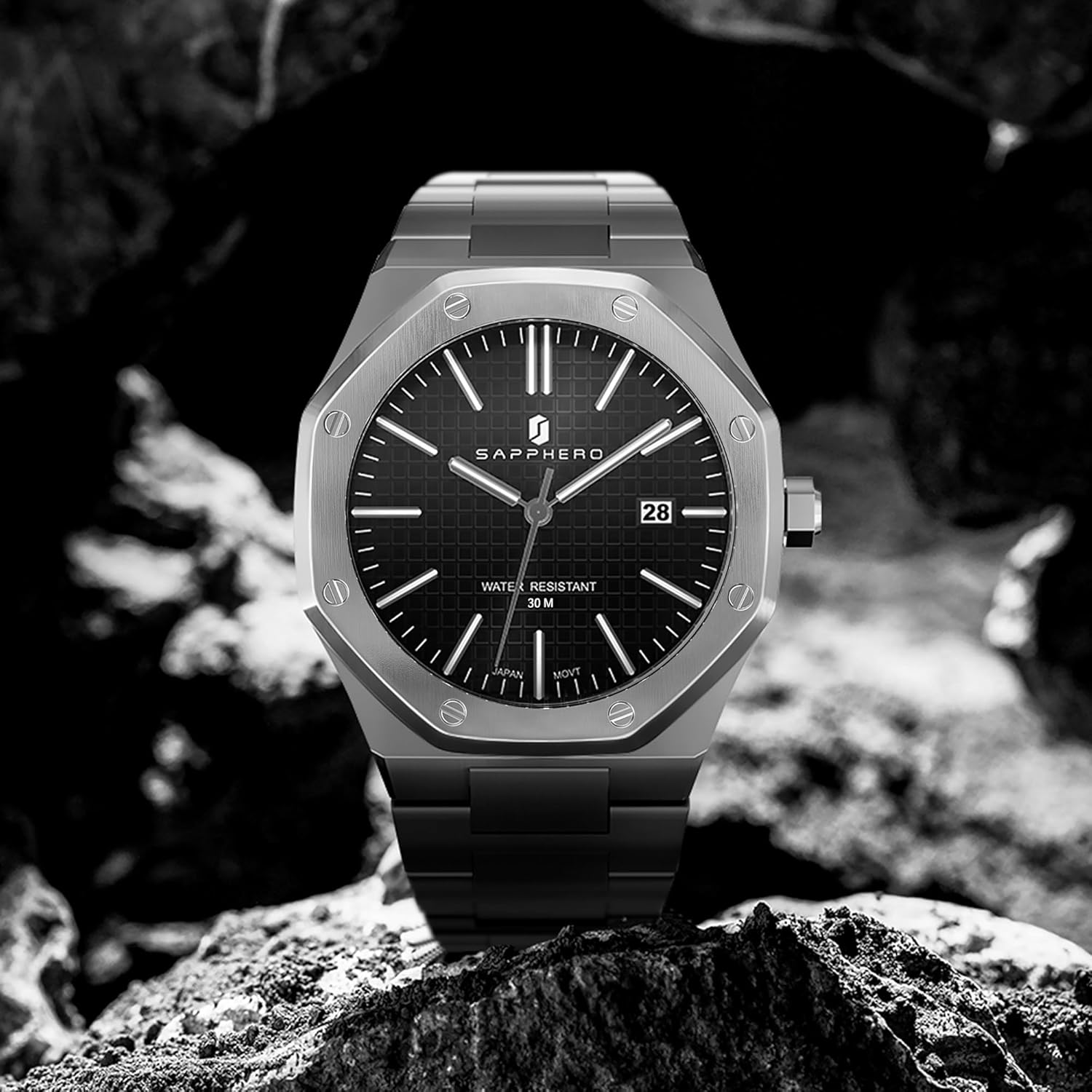 Thumbnail 3 de SAPPHERO Herren Quarzuhr SO-2110 mit Edelstahlband – 42-mm-Zifferblatt, Kalender & 3ATM wasserdicht