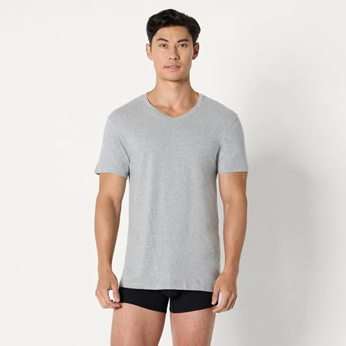 Detalle 1 de Amazon Essentials Tee Shirt Homme – Maillot de Corps Col V en coton respirant Lot de 6 (Bleu Marine / Gris Mix) – Taille M