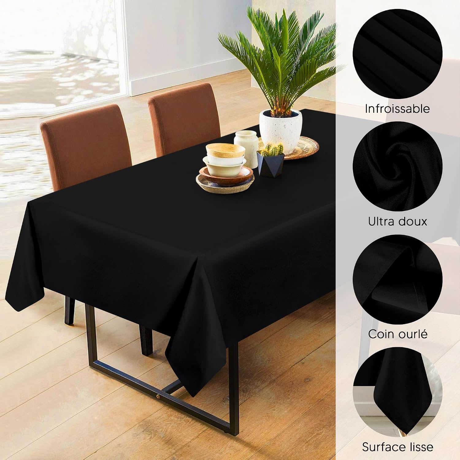 Detalle de Nappe Rectangulaire Utopia Kitchen 140 x 240 cm – Noir, lavable en machine