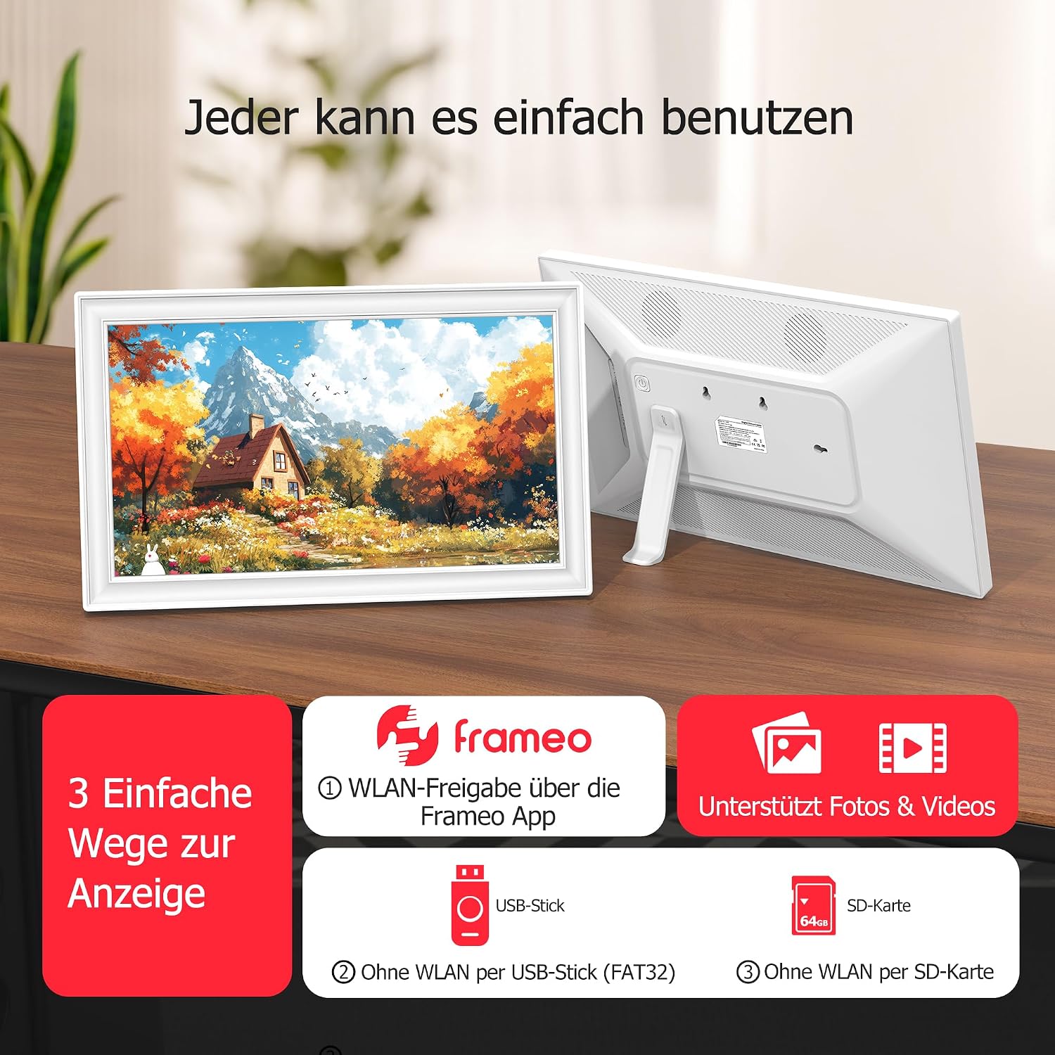 Detalle 2 de 64GB FRAMEO 15,6 Zoll Digitaler Bilderrahmen von Yalilia – FHD IPS Touchscreen, Auto Rotation
