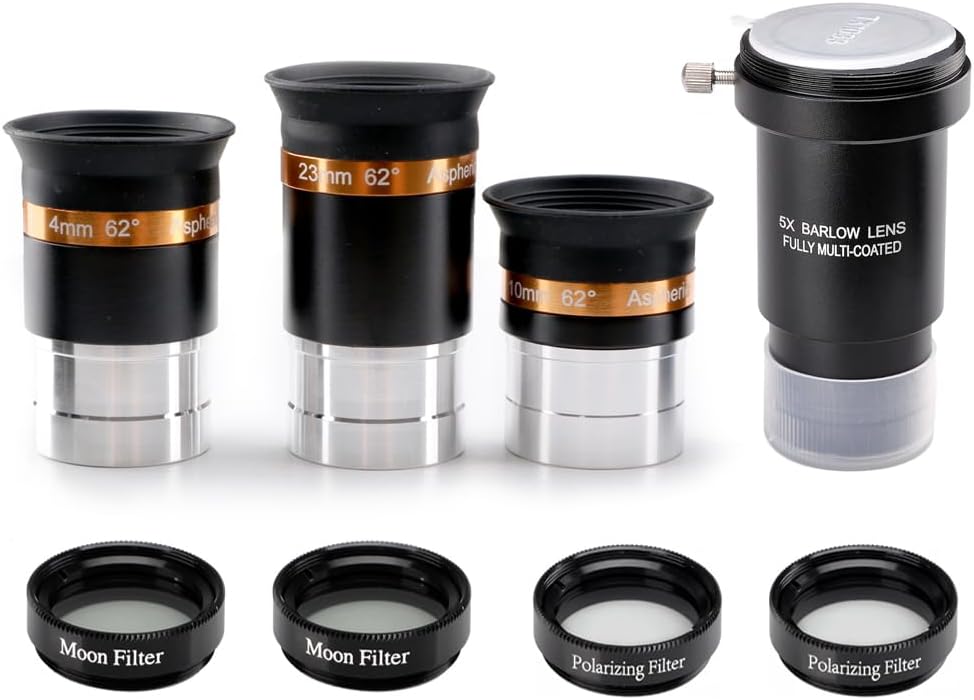 Thumbnail 1 de Starboosa 62° Aspheric Eyepiece Set, 1.25" (23mm/10mm/4mm) with 5x Barlow & 4 Filters – Multi-Coated Optics