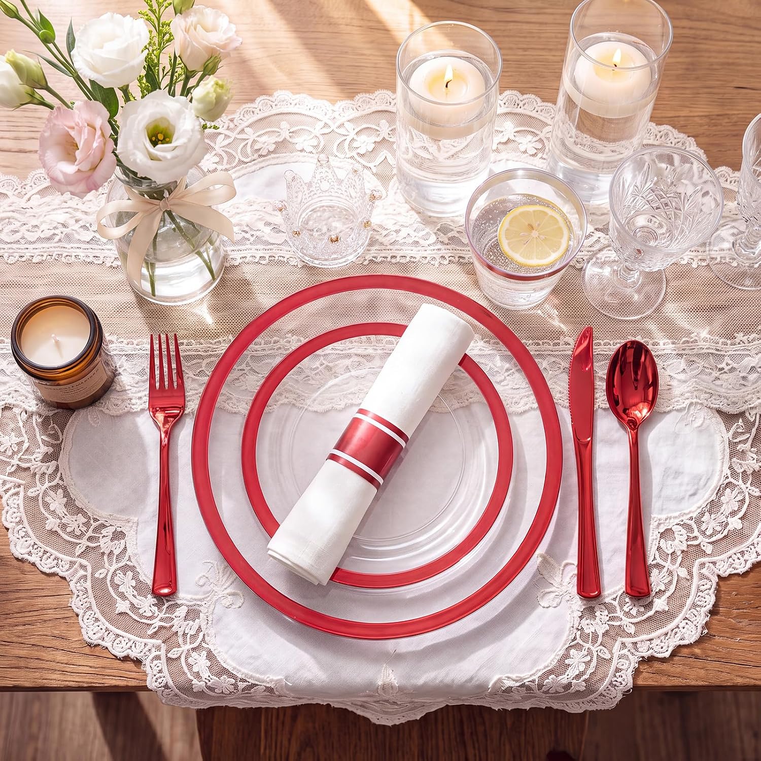 Thumbnail 1 de I00000 350 Pcs Red Dinnerware Set for 50 Guests