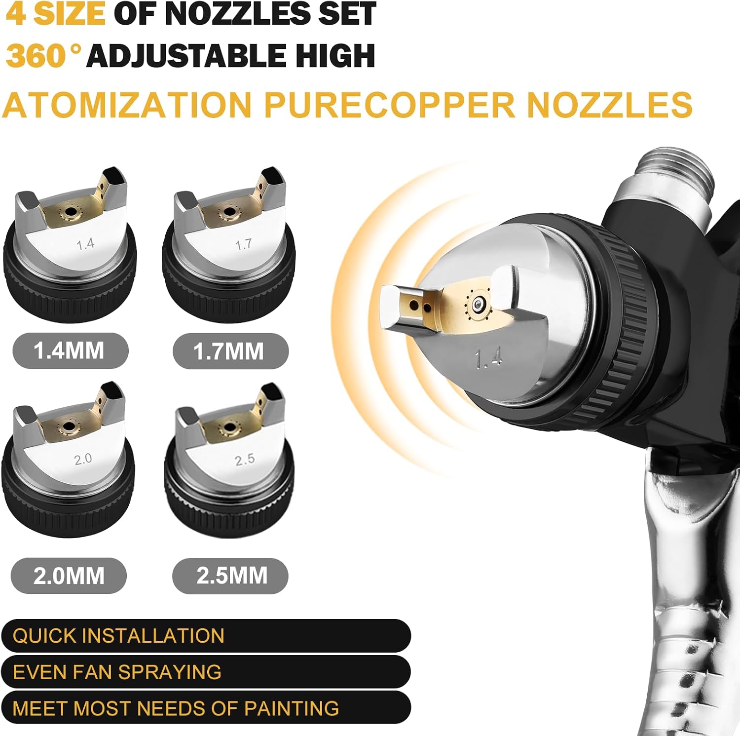 Detalle de HVLP Pistola a spruzzo con 10 Tazza di Vernice Usa e Getta, 650ML – 4 ugelli e manometro, professionale