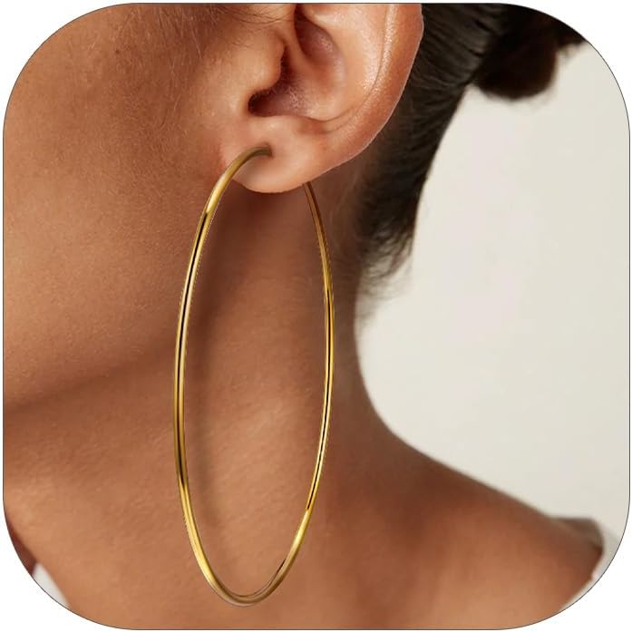 Detalle de FOCALOOK Creolen aus Edelstahl für Damen (30/50/70/100 mm) – Rund, Silber/Gold/Schwarz