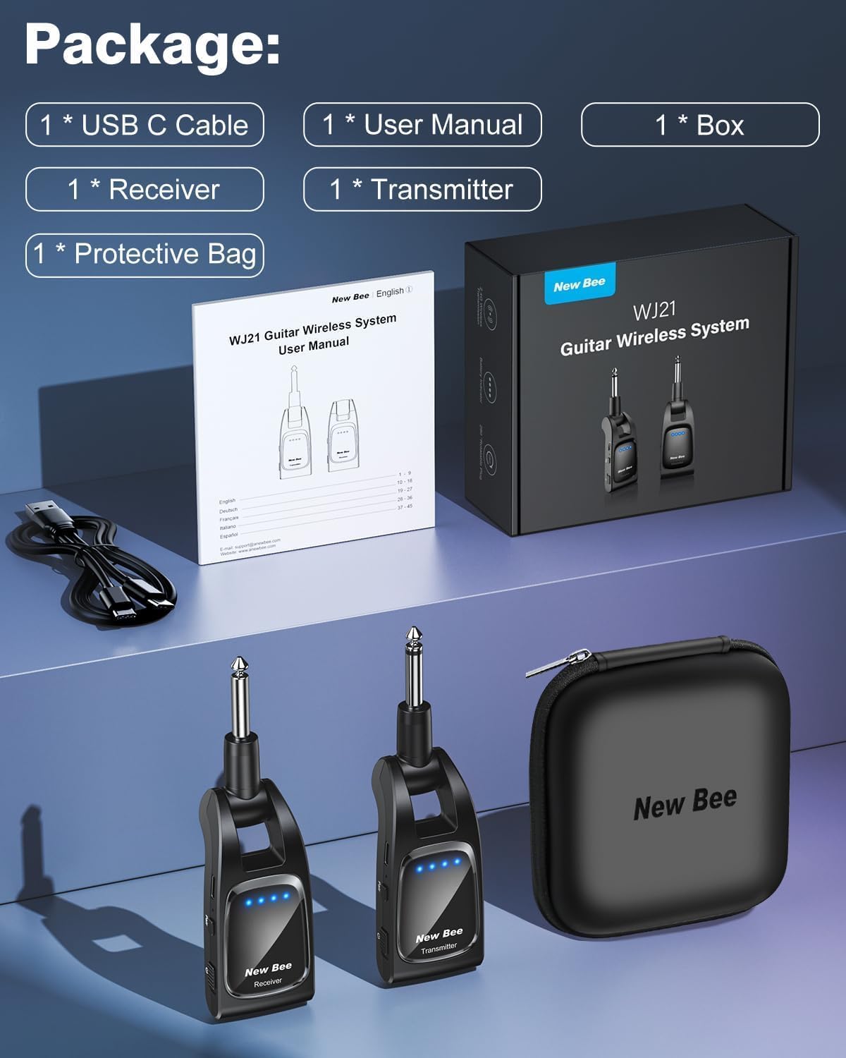 Thumbnail 6 de New Bee 2.4GHz Sistema Inalámbrico de Guitarra con 6 Canales — Transmisor y Receptor Recargables