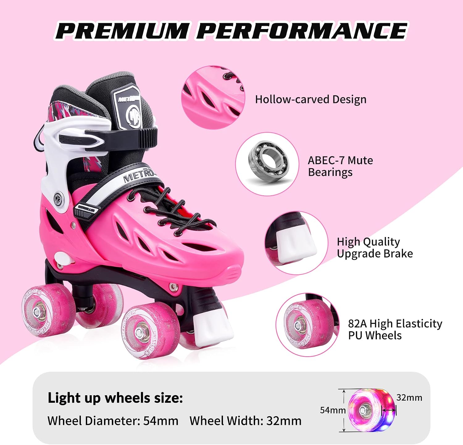 Thumbnail 4 de METROLLER Adjustable Light-Up Roller Skates for Kids & Teens — 4-Size Fit, Safe Beginner to Pro Option