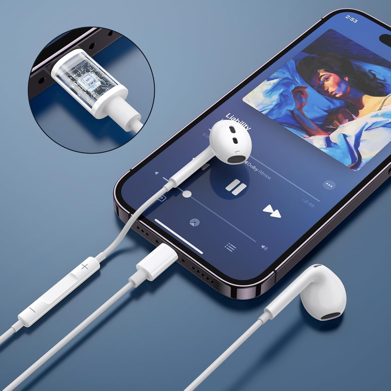 Detalle de iPhone Kabel Kopfhörer – MFi-zertifiziertes kabelgebundenes Headset mit Mikrofon und HiFi-Sound