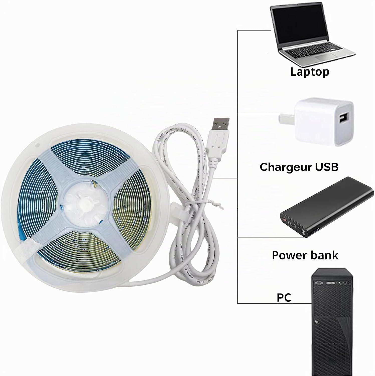 Detalle de Clearhill 5VCOBUSB-5-3000K COB-ledstrip, 5 m, warmwit, 320 leds/m