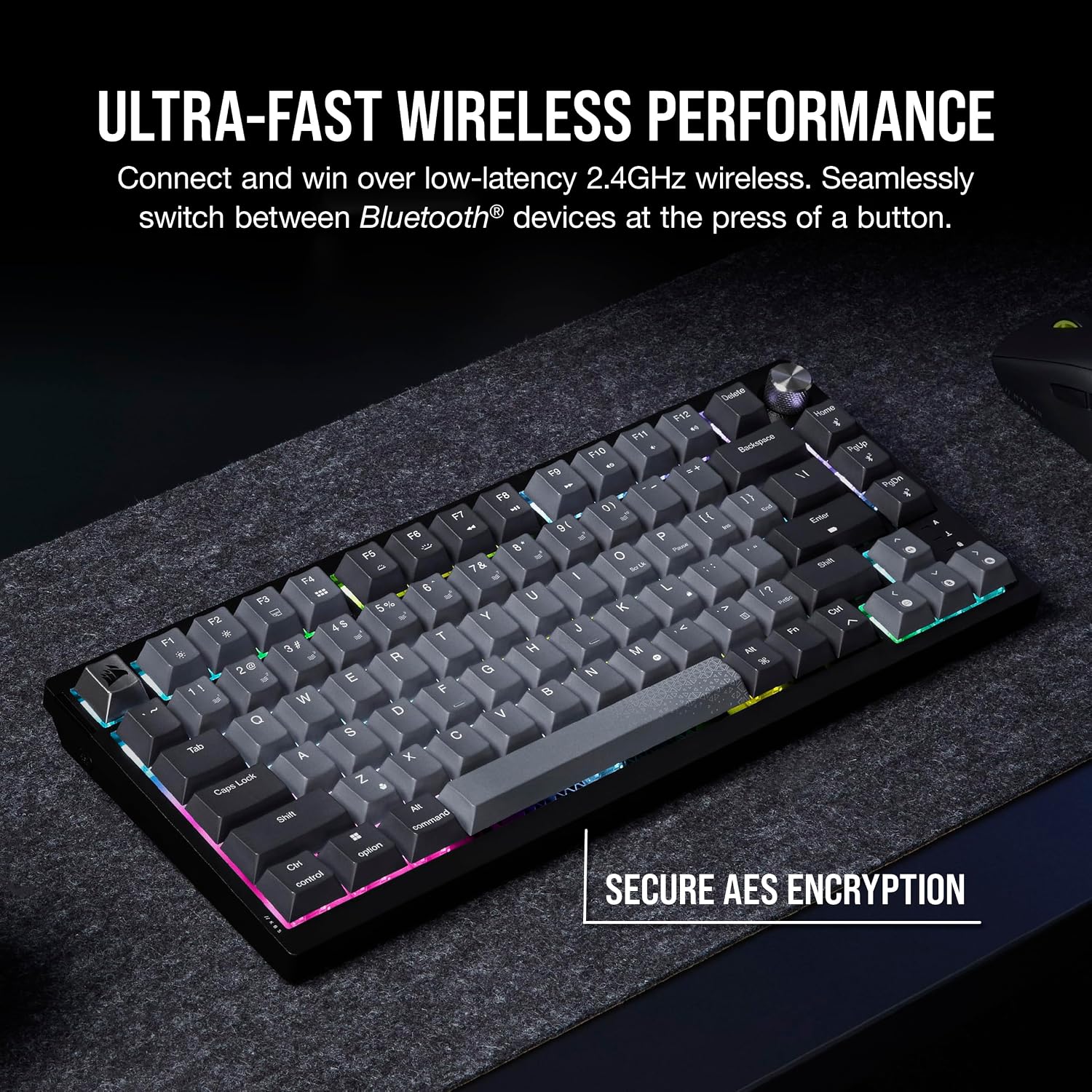 Detalle de Corsair K65 PLUS Wireless 75% RGB Mechanical Keyboard (UK Layout) with Pre-Lubricated MLX Red Switches