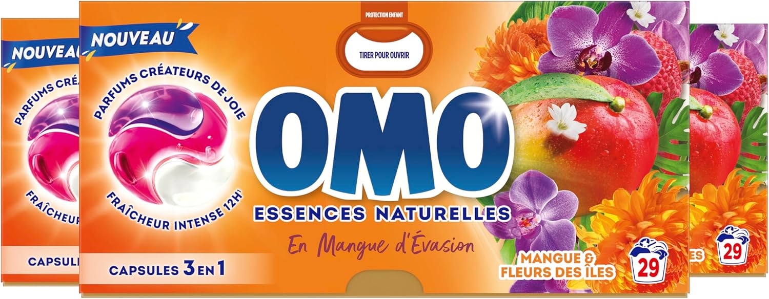 Thumbnail 1 de OMO - Lessive liquide en capsules 3 en 1 En Mangue d'Évasion (87 lavages)