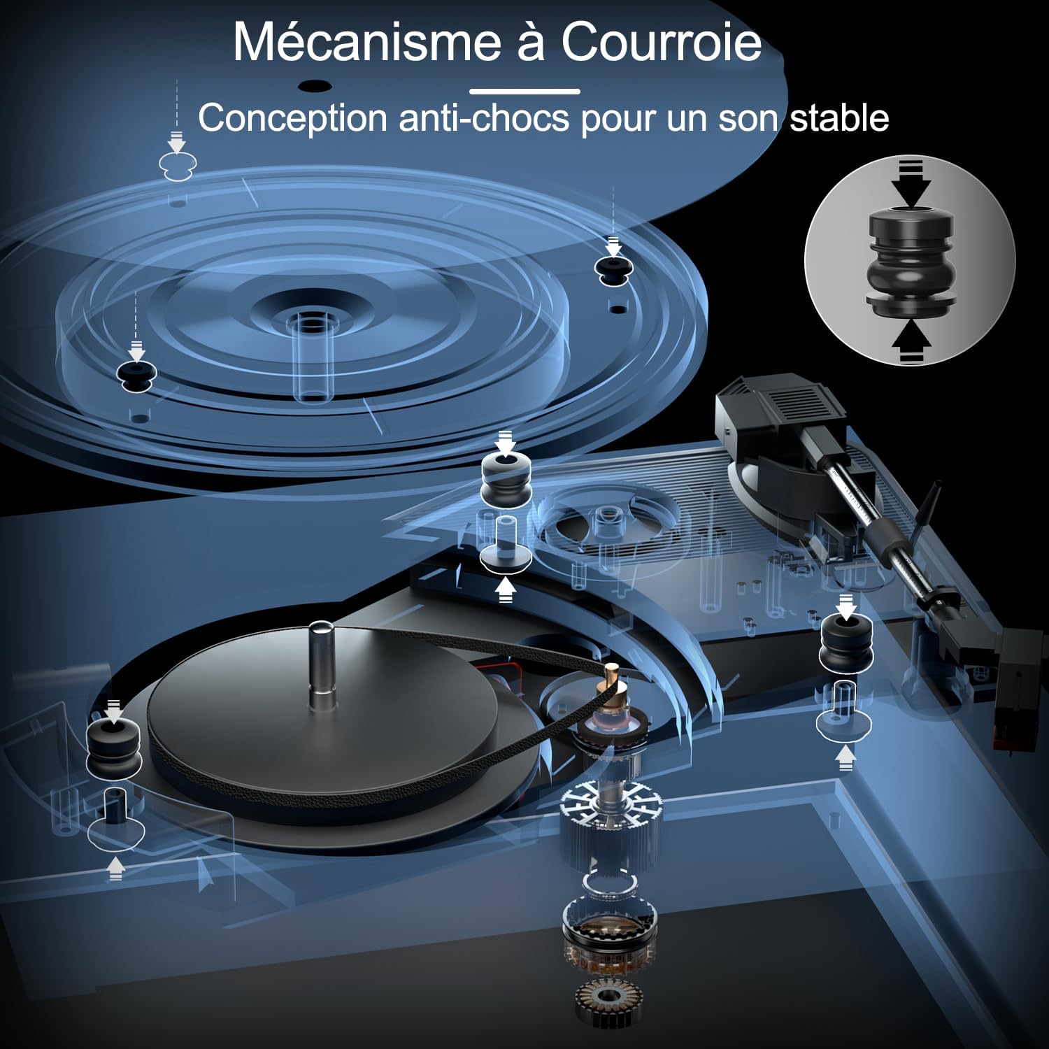 Detalle 2 de FYDEE Tourne-Disque Vinyle 3 vitesses avec Bluetooth