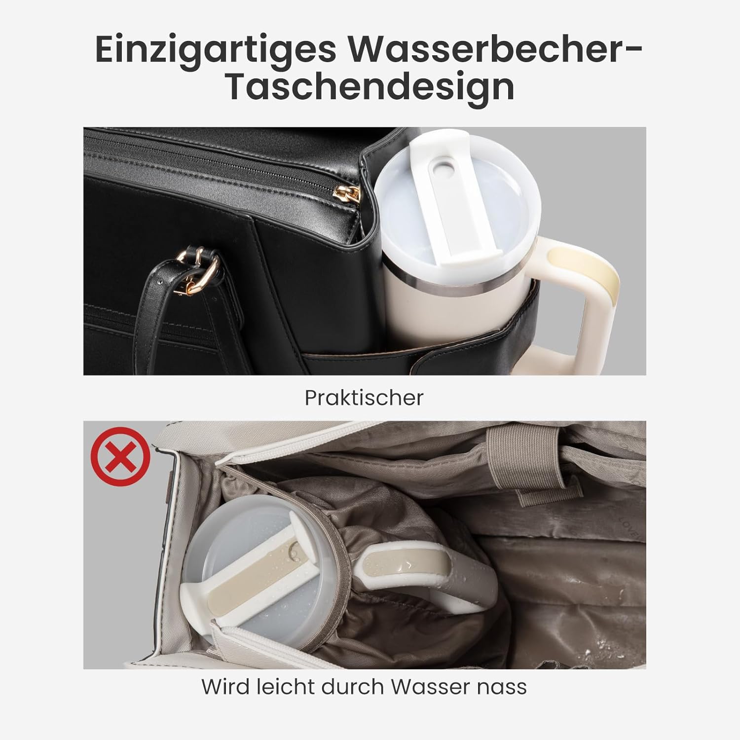 Thumbnail 5 de LOVEVOOK Damen Handtasche groß: PU-Ledertasche mit gepolstertem 17-Zoll-Fach und Flaschenhalter
