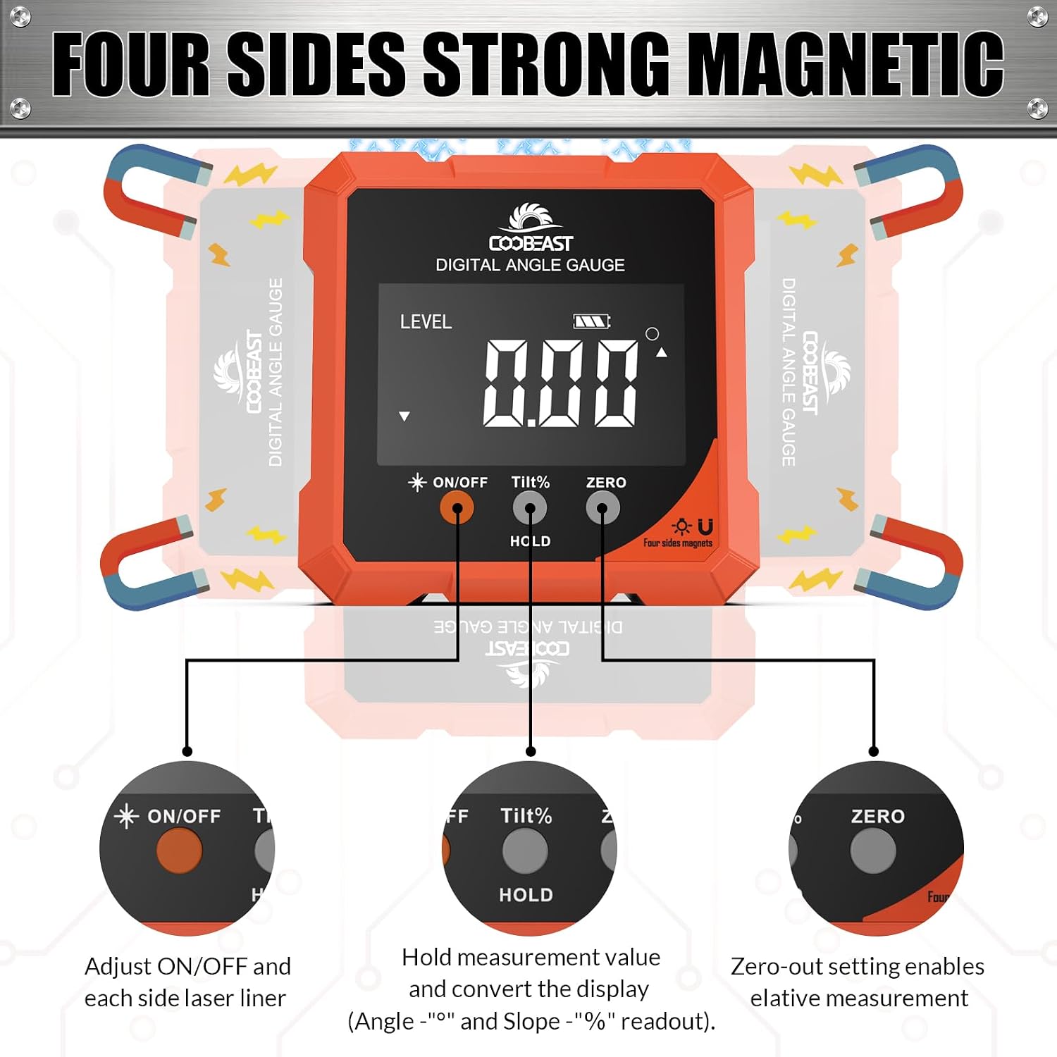 Detalle de coobeast 5341 Digital Angle Finder with Dual Lasers, Four-Side Magnets