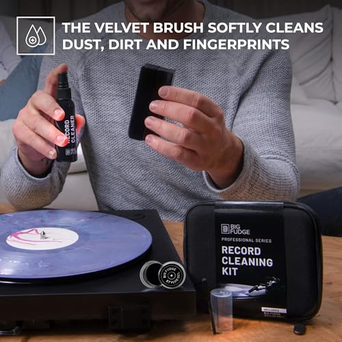 Detalle de Big Fudge 5-in-1-Reinigungsset für Vinyl-Schallplatten – Komplettpaket inkl. Samtbürste, Reinigungsflüssigkeit, Stylus-Gel und Etui