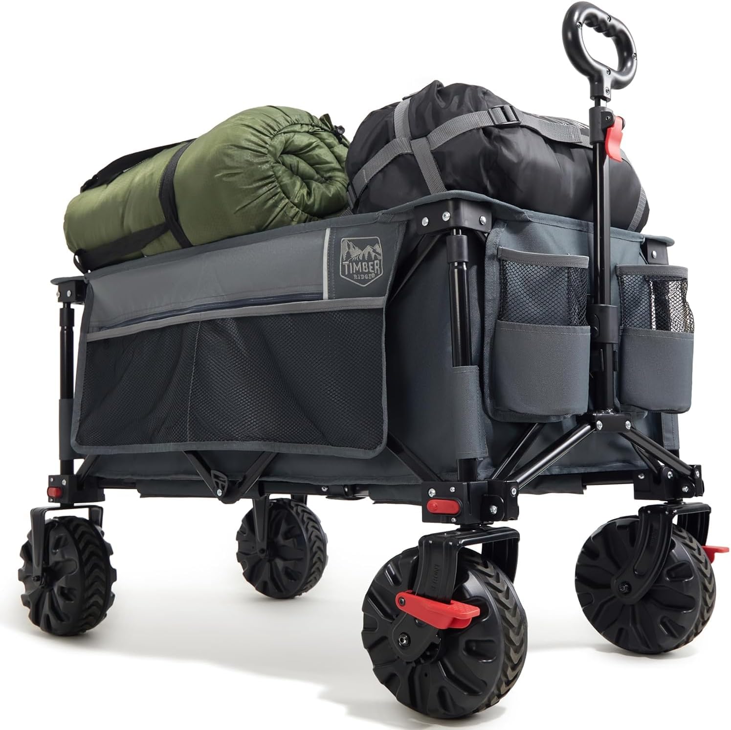 TIMBER RIDGE XXL faltbarer Bollerwagen 200L mit Bremsen, Breite Reifen und Seitentasche