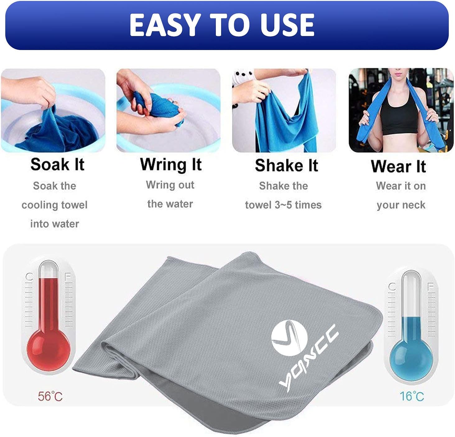 Thumbnail 3 de YQXCC 2 Pack Cooling Towels 120x30 cm – Microfibre Chill for Sports and Outdoors