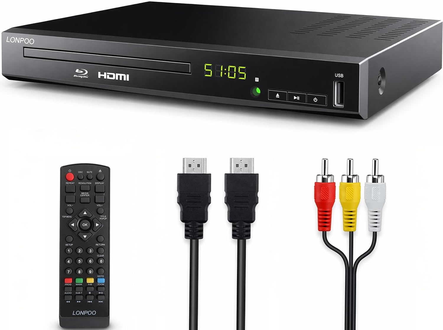 Detalle de LONPOO LP-100 HD Blu-Ray Disc Player: Full 1080p Upscaling with HDMI, AV, Coax Output and USB