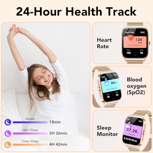 Detalle de CASCHO Smartwatch Mujer Elegante 1.85" HD con Llamadas Bluetooth, IA y 2 Correas (Oro Rosa)