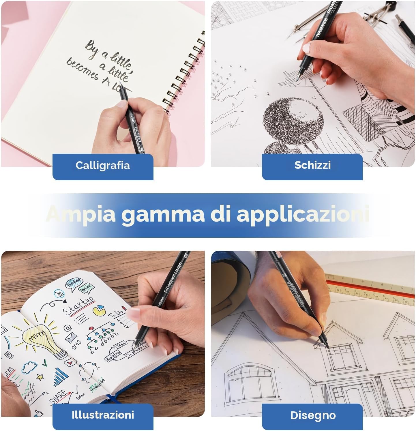 Thumbnail 4 de TWOHANDS 16 Pcs Penne da disegno Fineliner Nero con Punta Fine – Set completo per disegno tecnico e illustrazioni
