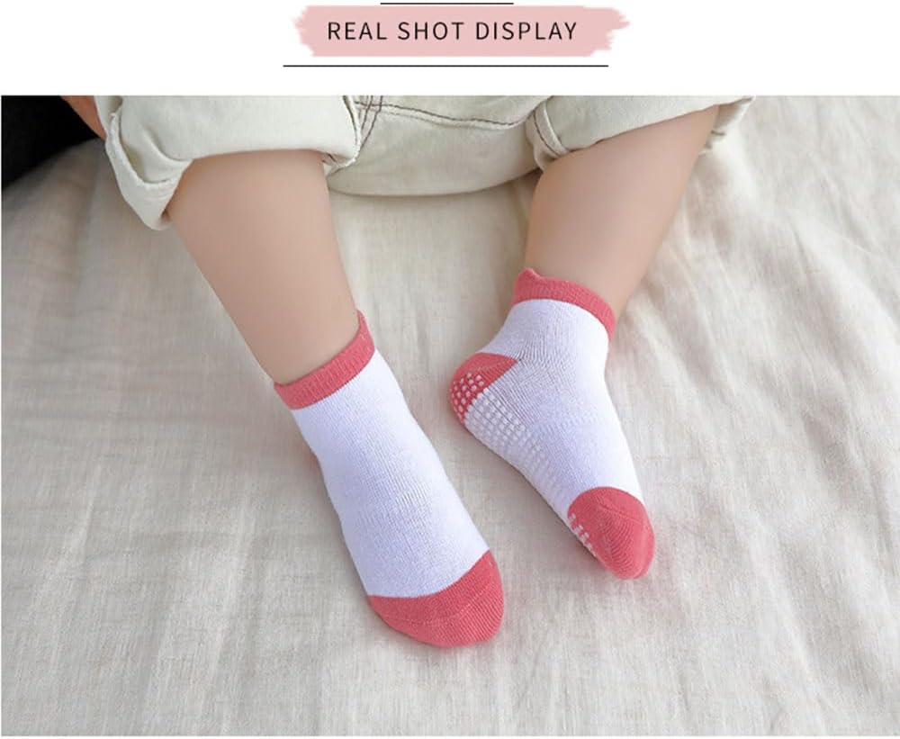 Detalle 2 de DRESHOW Baby Non Slip Grip Ankle Socks with Grippers: 6-Pair Set for Infants to Preschoolers
