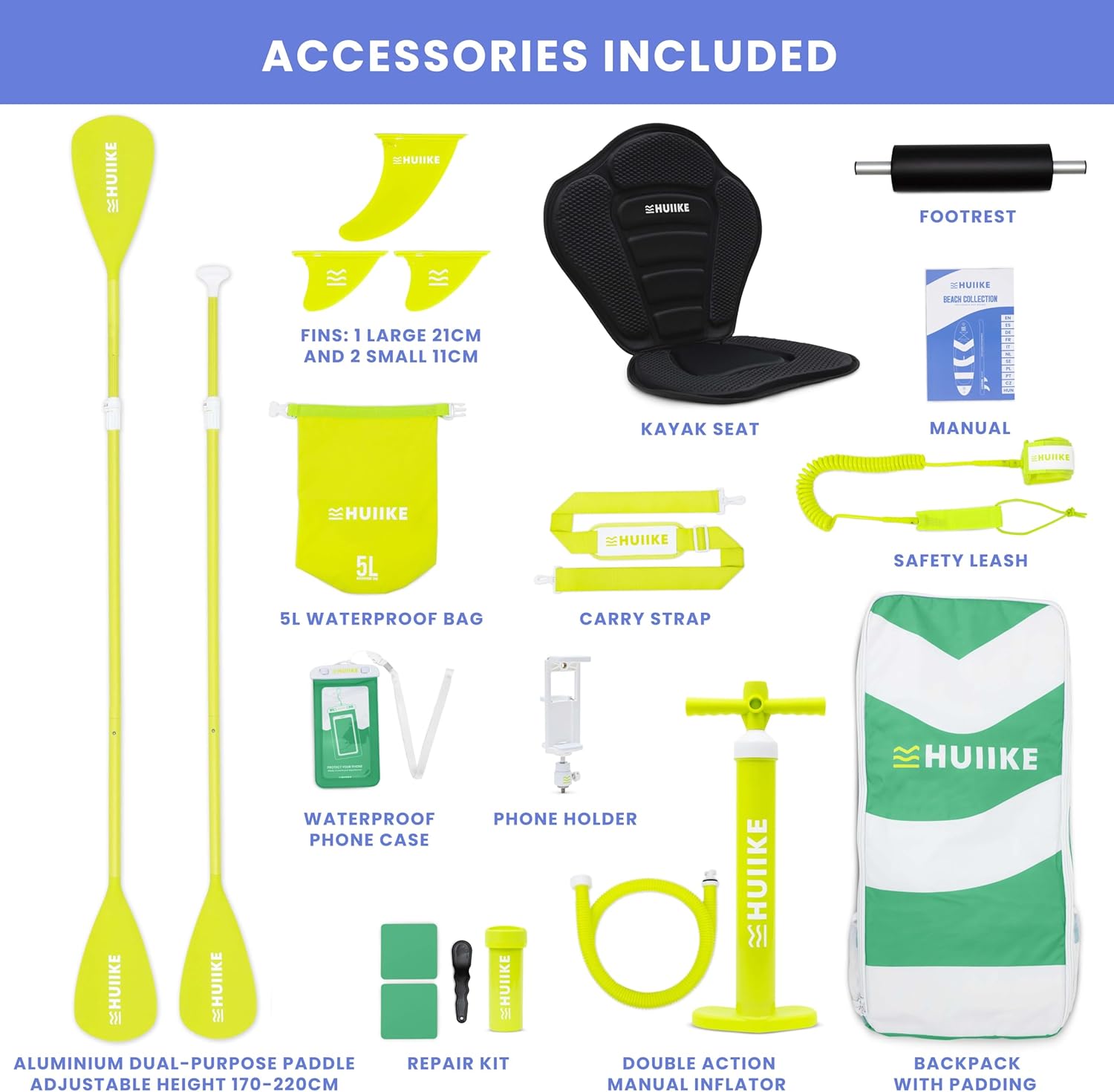 Thumbnail 2 de HUIIKE 10' Inflatable Stand Up Paddle Board for Adults (Full Pack with Oar, Fins & Pump) – 286 lb max load