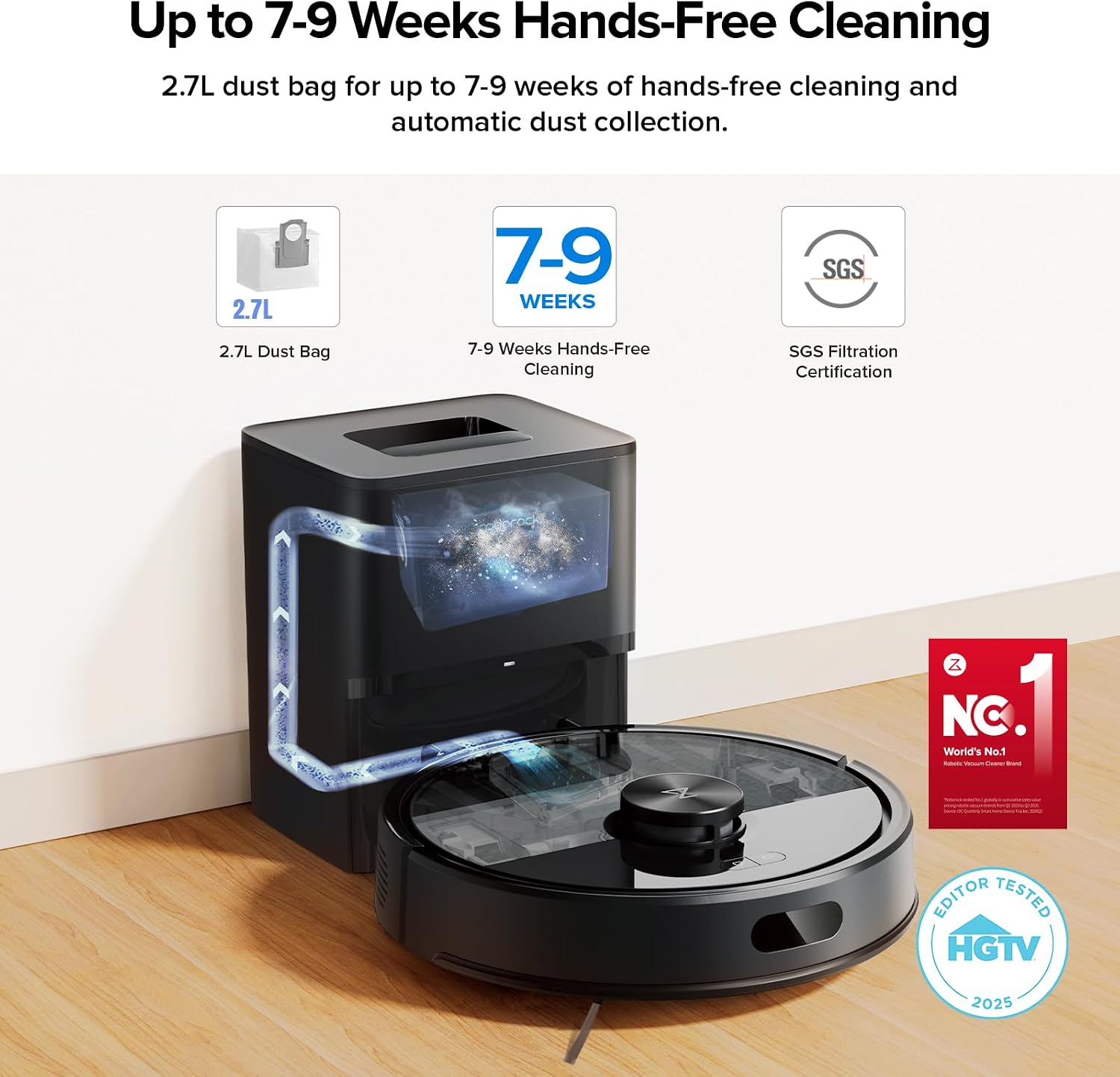 Detalle de roborock Q7 M5+ Robot Vacuum and Mop, 10,000Pa Suction, Self-Empty Dock