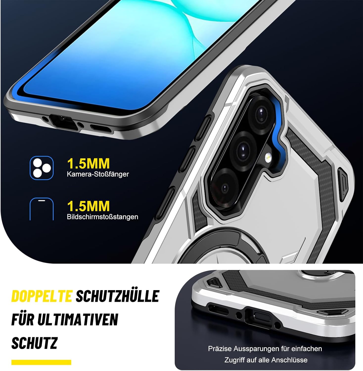 Thumbnail 4 de Hülle für Samsung Galaxy A17 von Vanki – MagSafe kompatibel, militärischer Schutz, integrierter 360° Ständer, silber