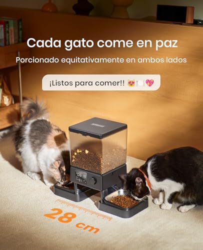 Detalle de oneisall Comedero Automático para Gatos 5L, 2 Tazones con Control de Porciones y Grabación de Voz