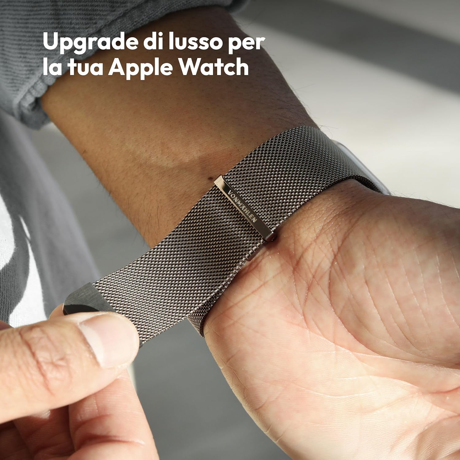 Thumbnail 4 de VONMÄHLEN Milanese Loop 2: Cinturino in Maglia Milanese per Apple Watch Ultra 2, chiusura magnetica, Sabbia del deserto, 44–49 mm