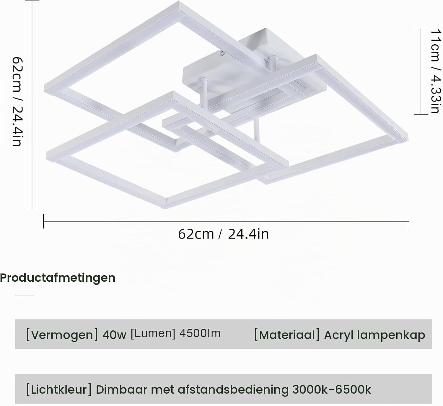Detalle 2 de DELIPOP SK-XLKN-9 dimbare LED-plafondlamp 62 cm, 40 W, 4500 lm