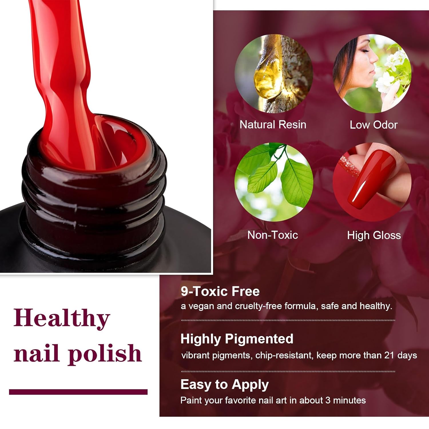 Detalle de INPING UV Nagellack Rot – 6 Farben Dunkelrot bis Burgund, Gel Nagellack Set 8 ml für Anfänger