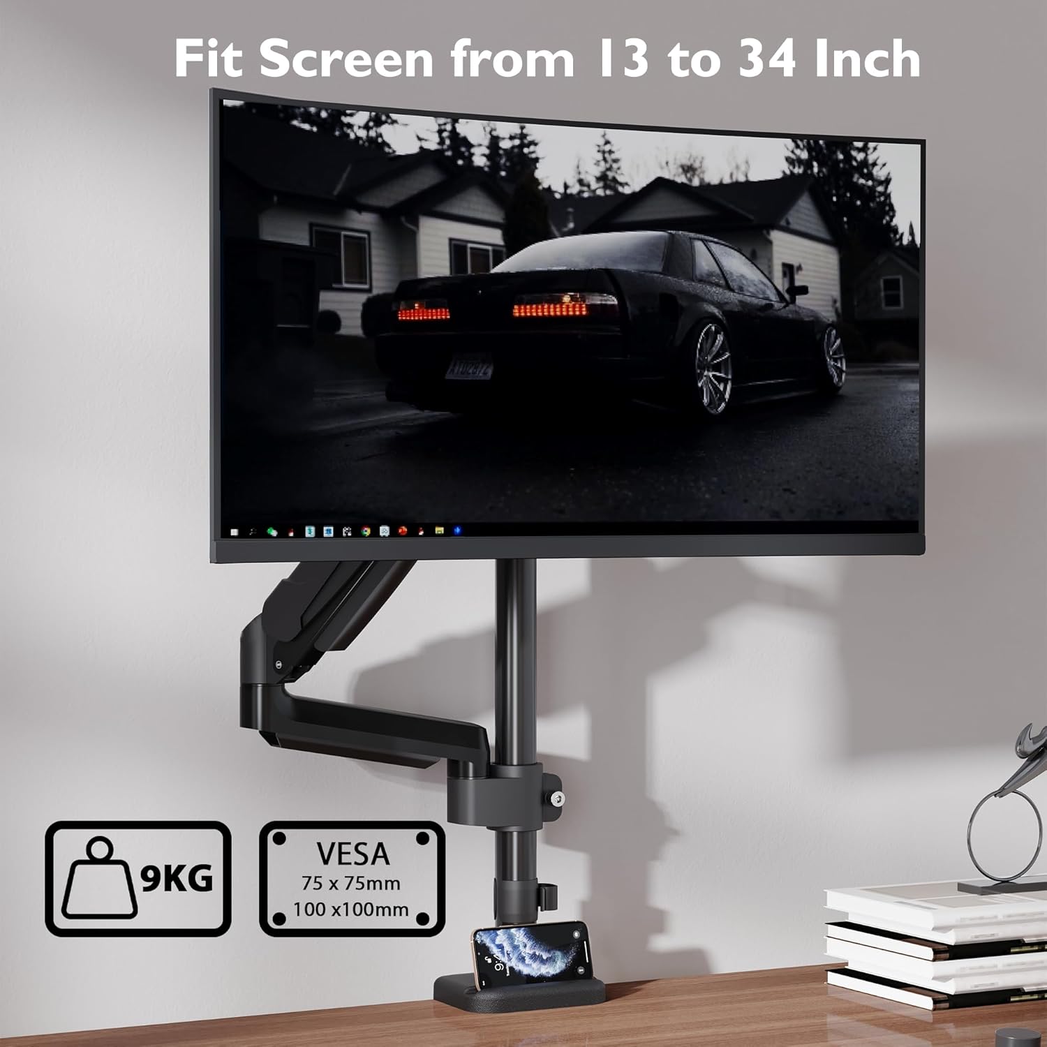 Thumbnail 3 de BONTEC single monitor arm desk mount for 13–32 inch screens (VESA 75/100mm, up to 9kg) with adjustable gas spring
