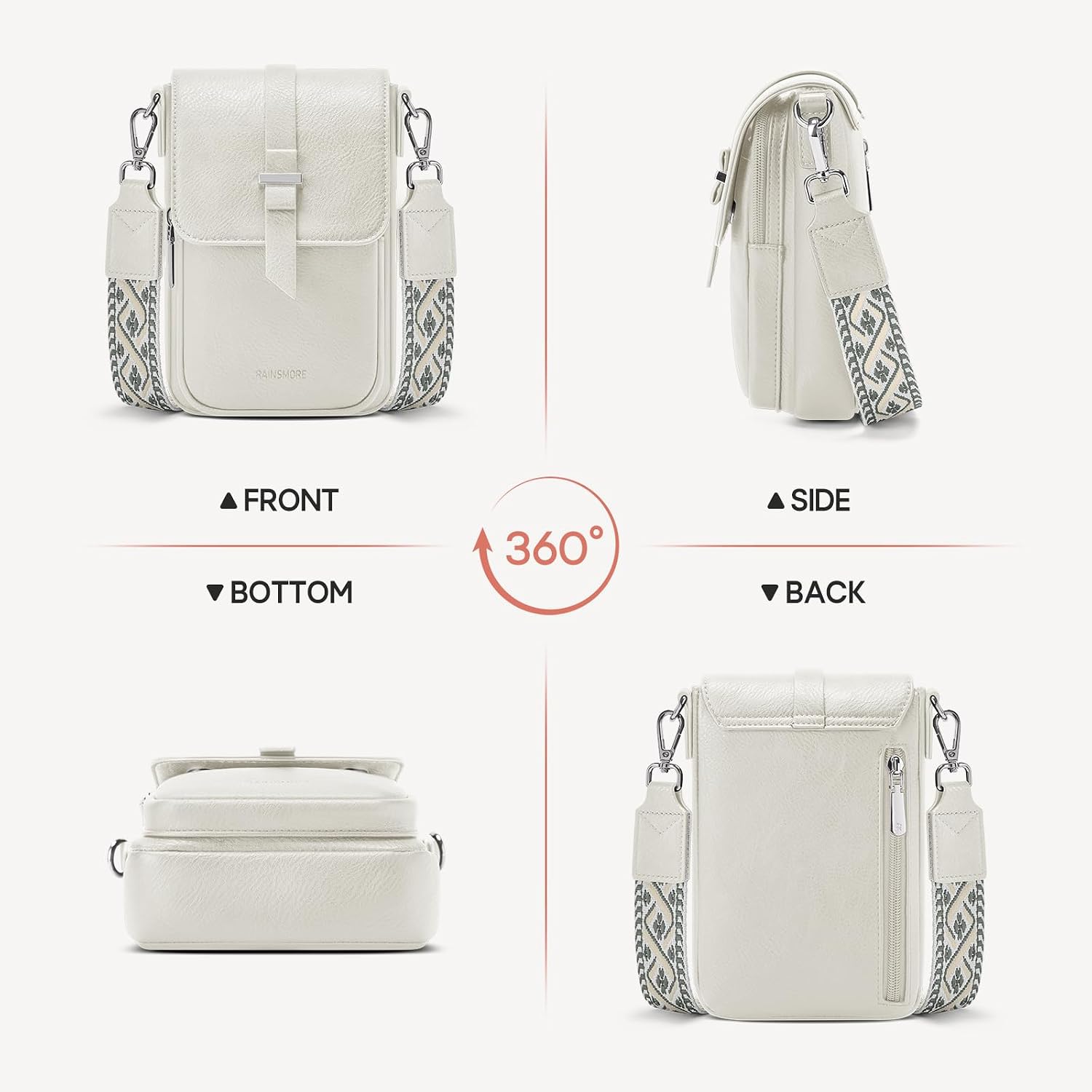 Detalle 2 de RAINSMORE Small Cross Body Bag for Women: PU Leather Phone Companion with Adjustable Strap