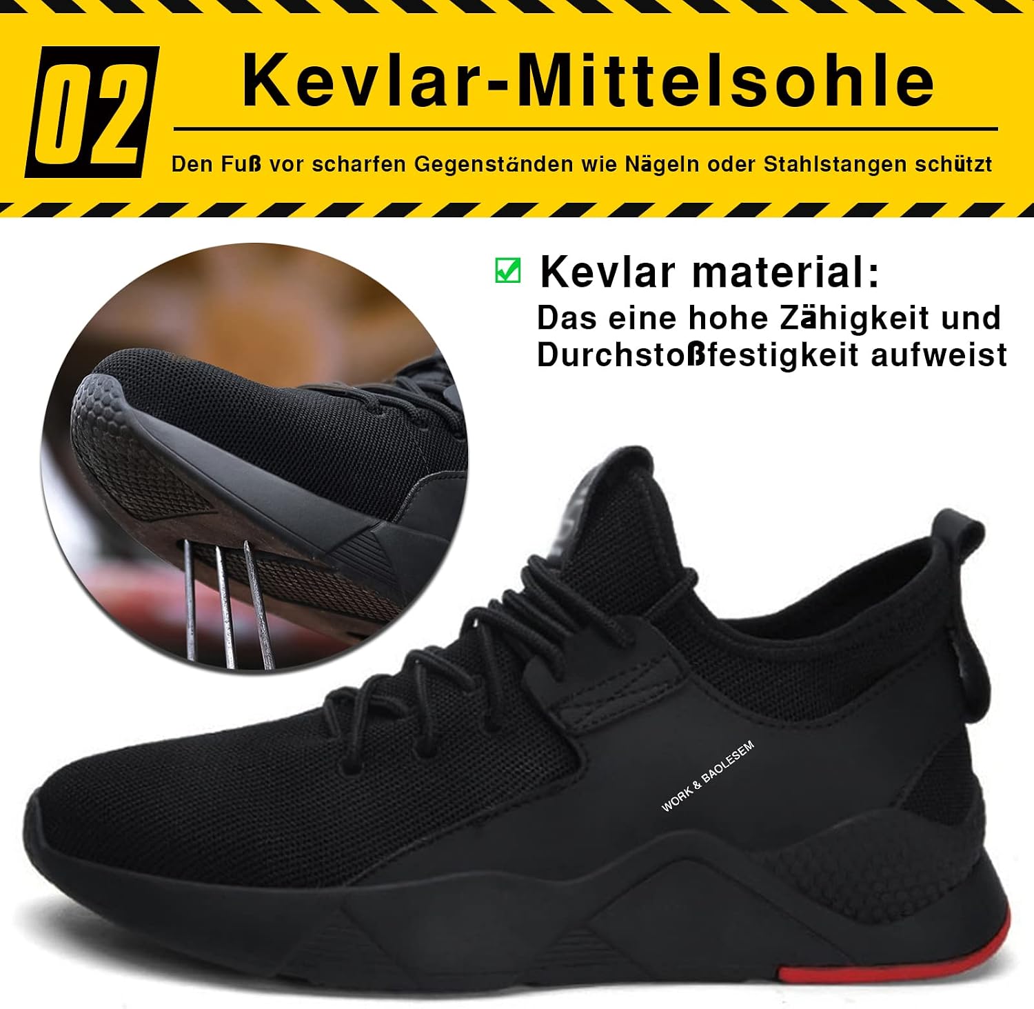 Thumbnail 4 de BAOLESEM Sicherheitsschuhe – leichte, atmungsaktive Sneaker mit Stahlkappe (Schwarz)