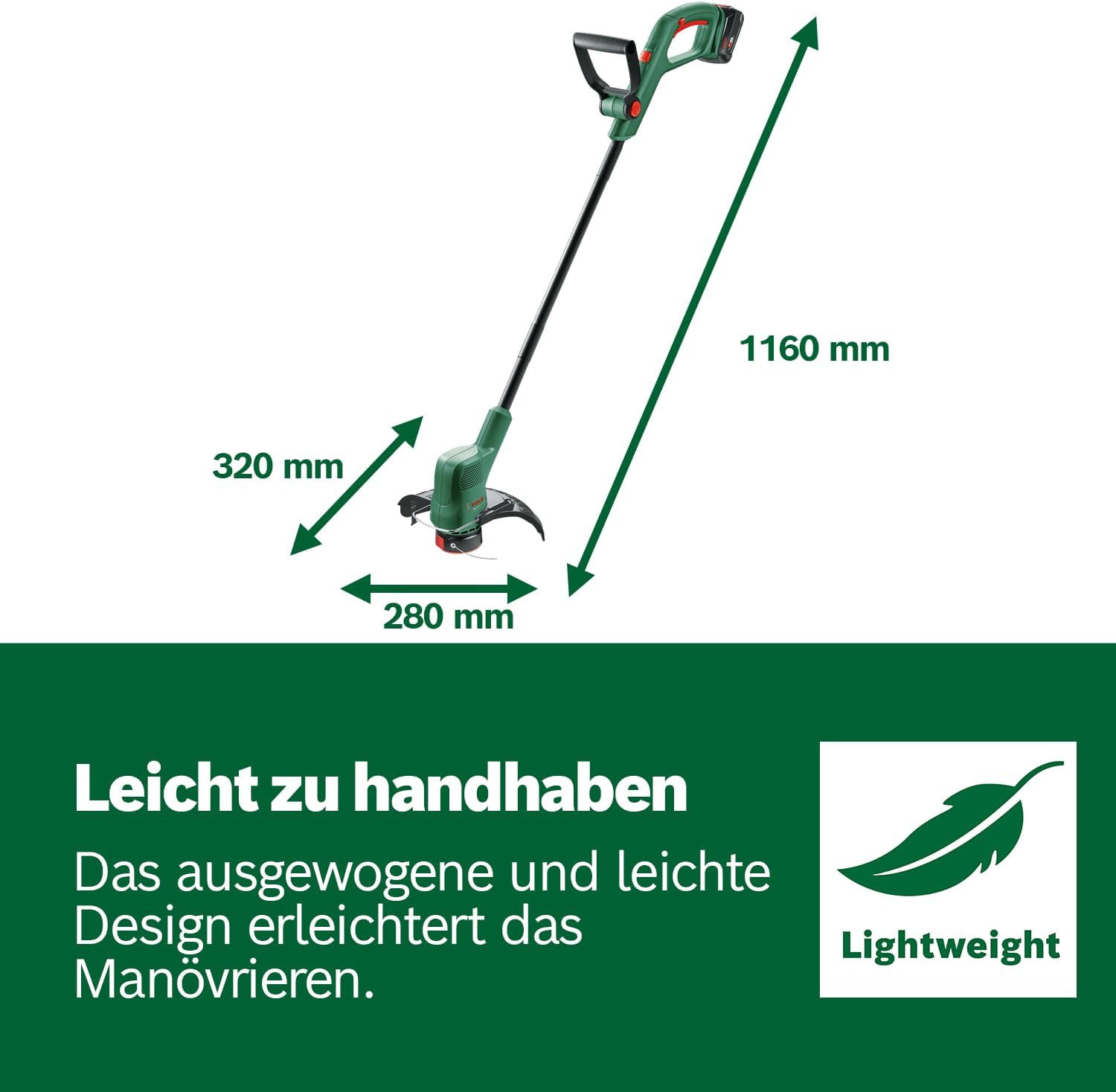 Detalle de Bosch Akku-Rasentrimmer EasyGrassCut 18V-26 (ohne Akku) – 26-cm-Schnittkreis für kleinere Gärten