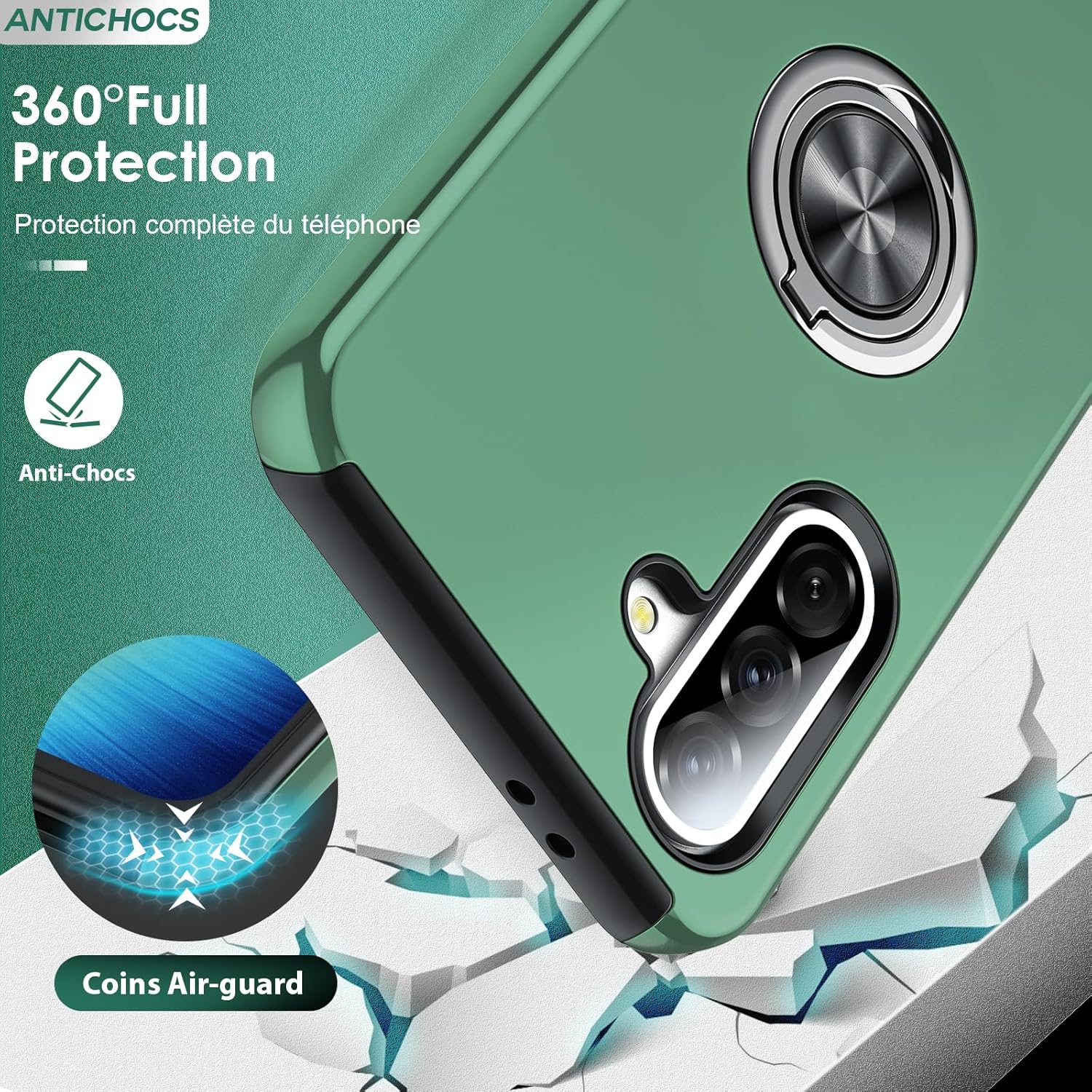 Thumbnail 3 de Coque LeYi pour Samsung Galaxy A56/A56 avec verre trempé dual et anneau invisible – protection renforcée